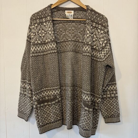 Talbots Small Nordic Fair Isle 100% Wool Button Down Cardigan/Sweater Beige/Tan - Picture 2 of 12